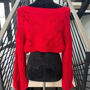 New Chic Off-Shoulder Red Crop Sweater size S